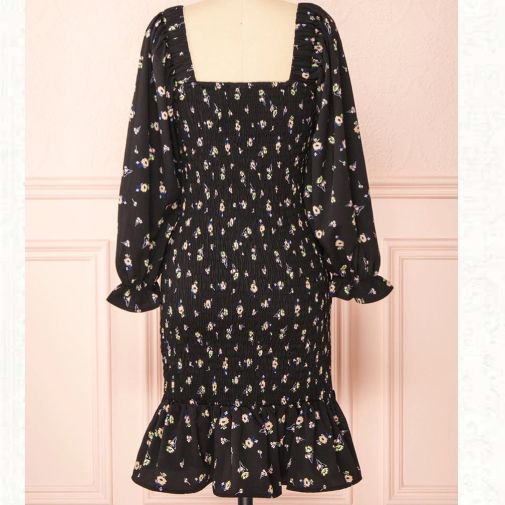 Midi Ruched Dress with Floral Pattern